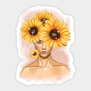 Pretty young girl with flowers in hair. Sticker